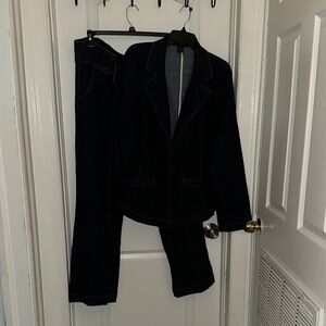 Ashley Stewart Dark Blue Denim Jacket and Pants Set